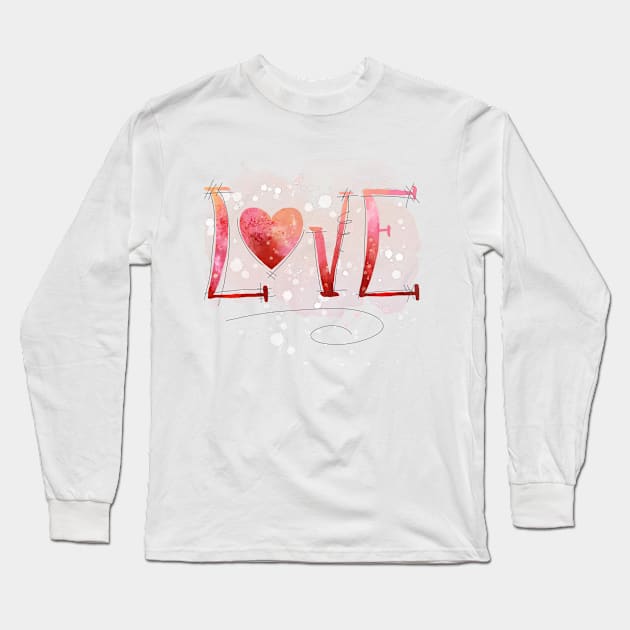 Watercolor LOVE Sketchy Doodle Long Sleeve T-Shirt by Simply Robin Creations